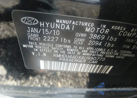 2010 Hyundai Elantra Gls from USA, damaged, VIN KMHDU4ADXAU990773
